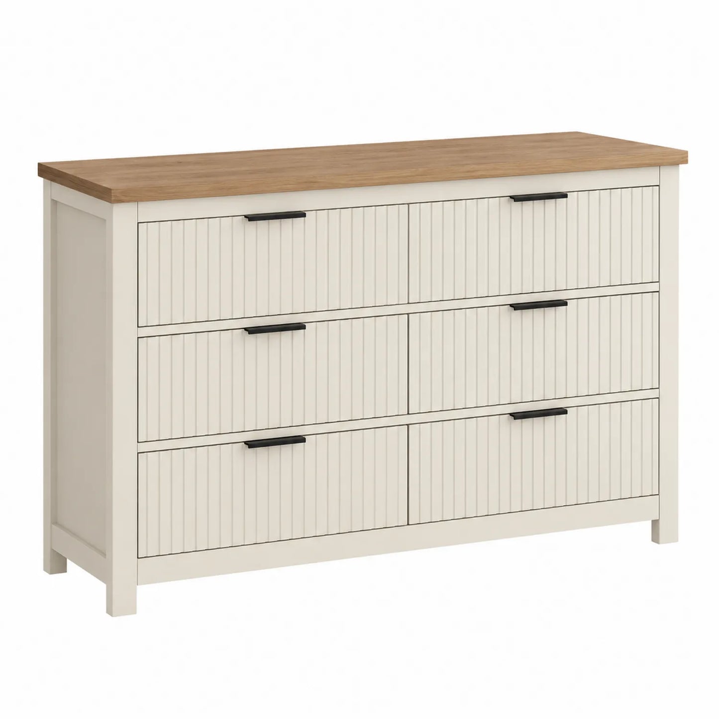 Cassettiera a 6 cassetti in MDF e rovere 120x40x80 cm Bianco Naturale