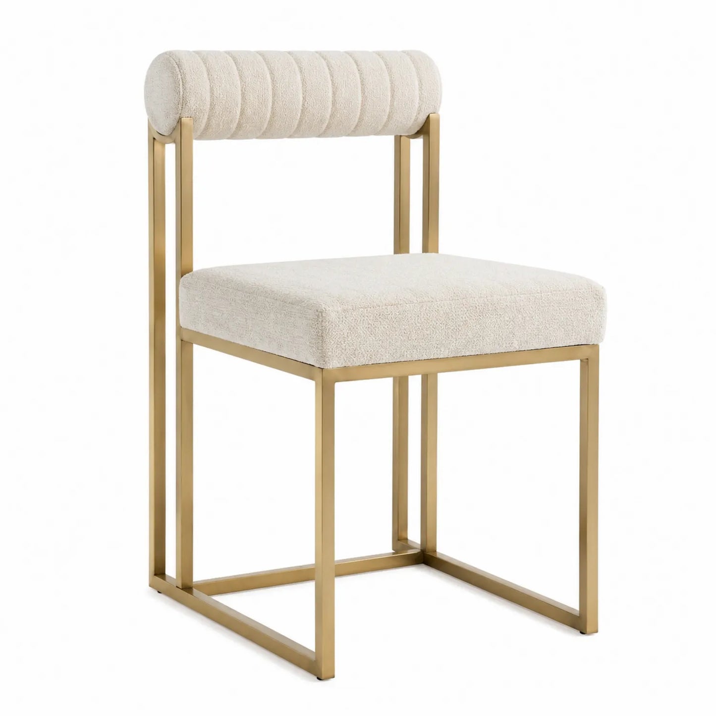 Sedia con struttura in metallo e rivestimento in tessuto beige