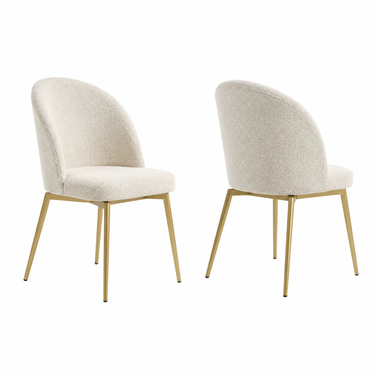 Sedie da pranzo in tessuto crema e metallo dorato, set di 2