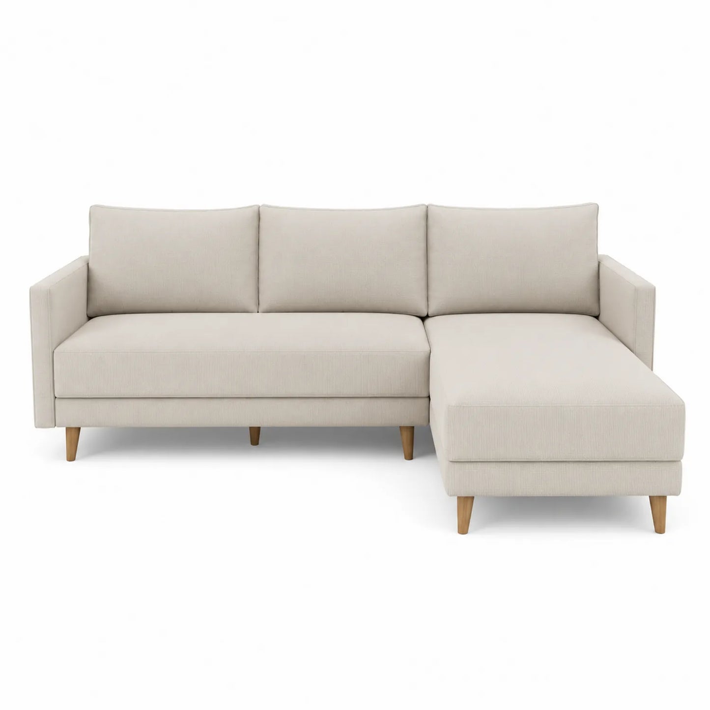 Divano angolare in tessuto beige con chaise longue