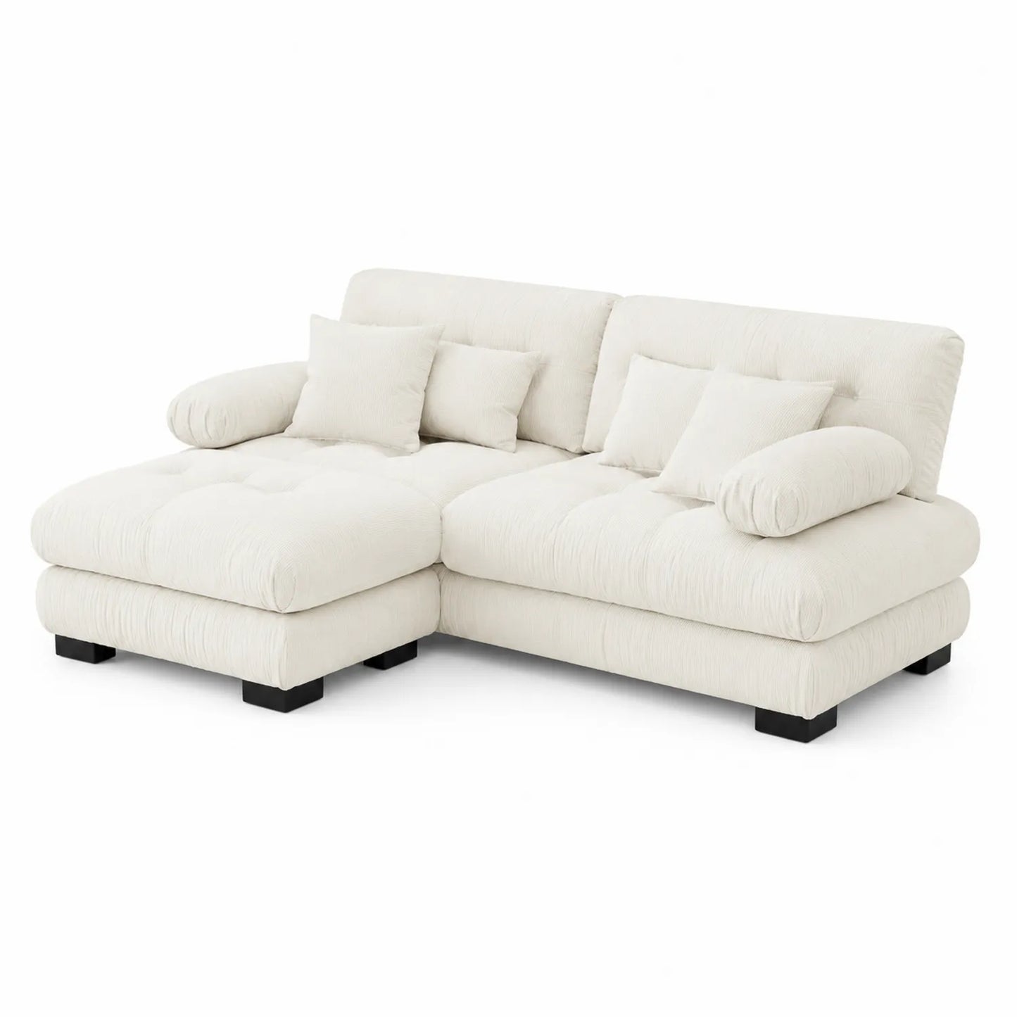 Divano angolare in tessuto crema con chaise longue 230x150 cm