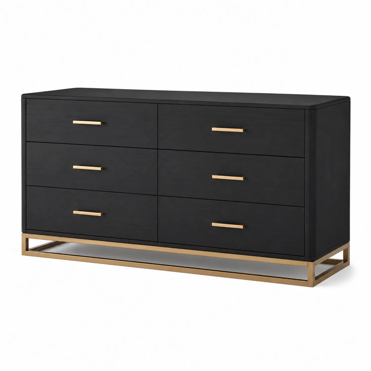 Cassettiera in MDF Nero 6 Cassetti con Struttura in Metallo Dorato 150cm