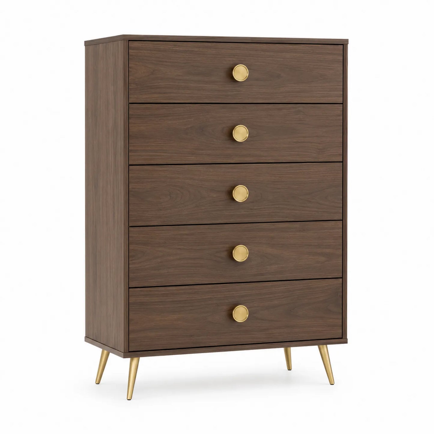 Cassettiera in MDF con 5 cassetti e maniglie dorate, 100x80x40 cm