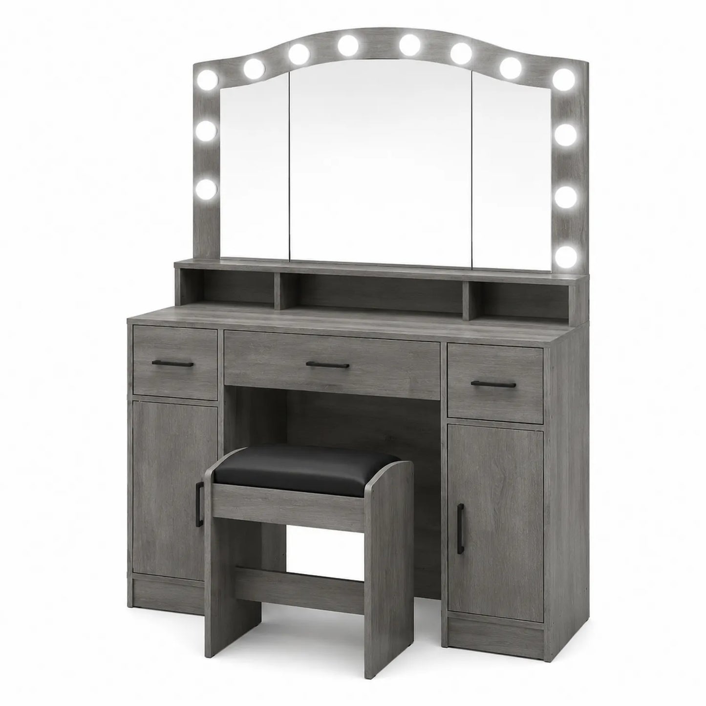 Toletta da trucco in MDF con Specchio e Luci LED Grigio