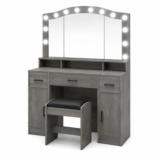 Toletta da trucco in MDF con Specchio e Luci LED Grigio