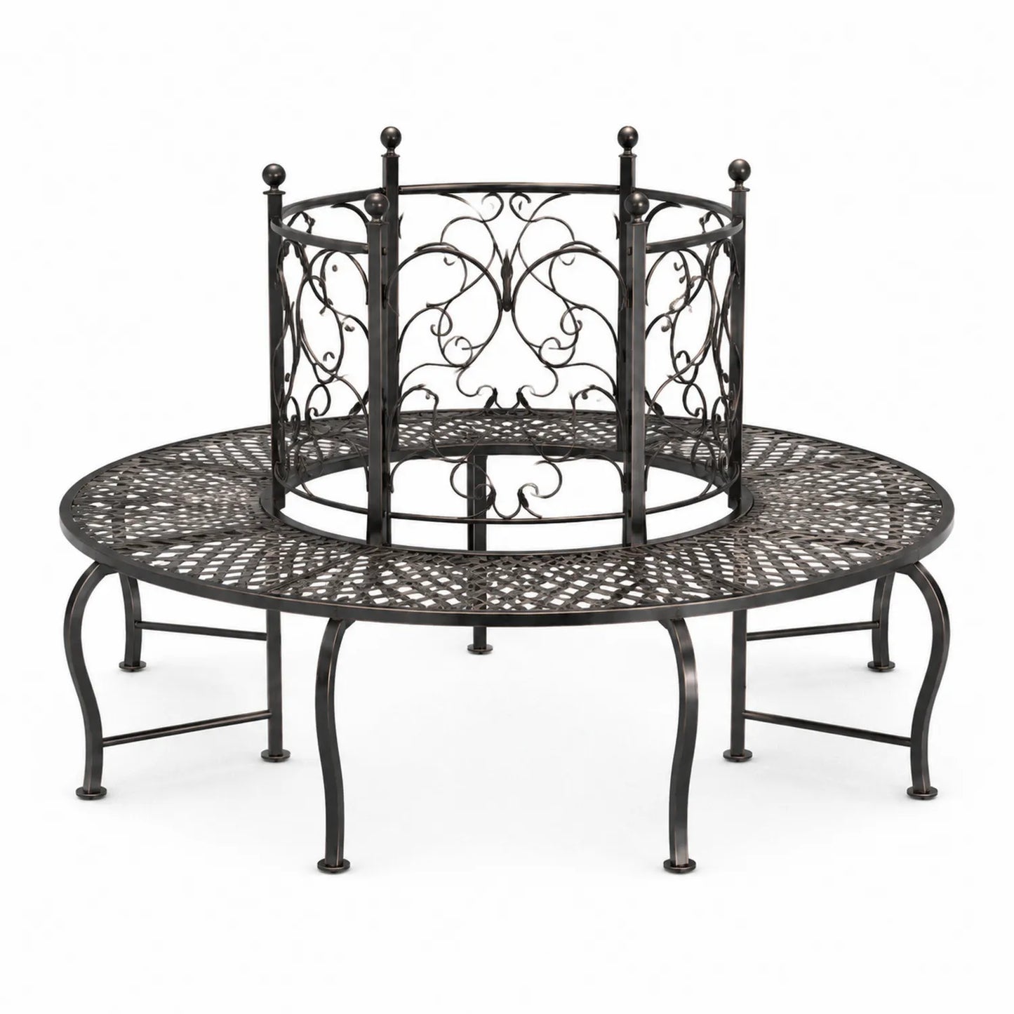 Panchina Circolare in Ferro Nero con Dettagli Ornamentali, Diametro 150 cm
