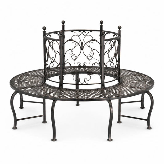 Panchina Circolare in Ferro Nero con Dettagli Ornamentali, Diametro 150 cm