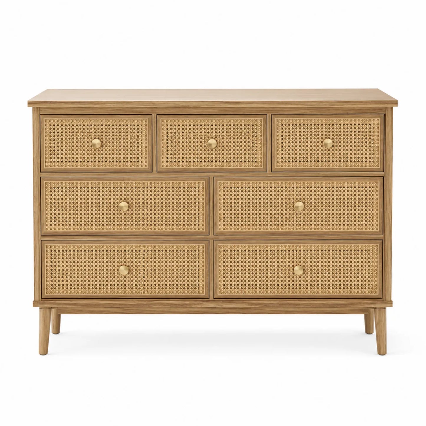 Cassettiera in legno e rattan a 7 cassetti colore Naturale