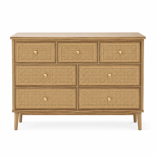 Cassettiera in legno e rattan a 7 cassetti colore Naturale