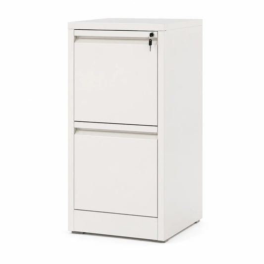Cassettiera in Metallo Bianco con Serratura a 2 Cassetti