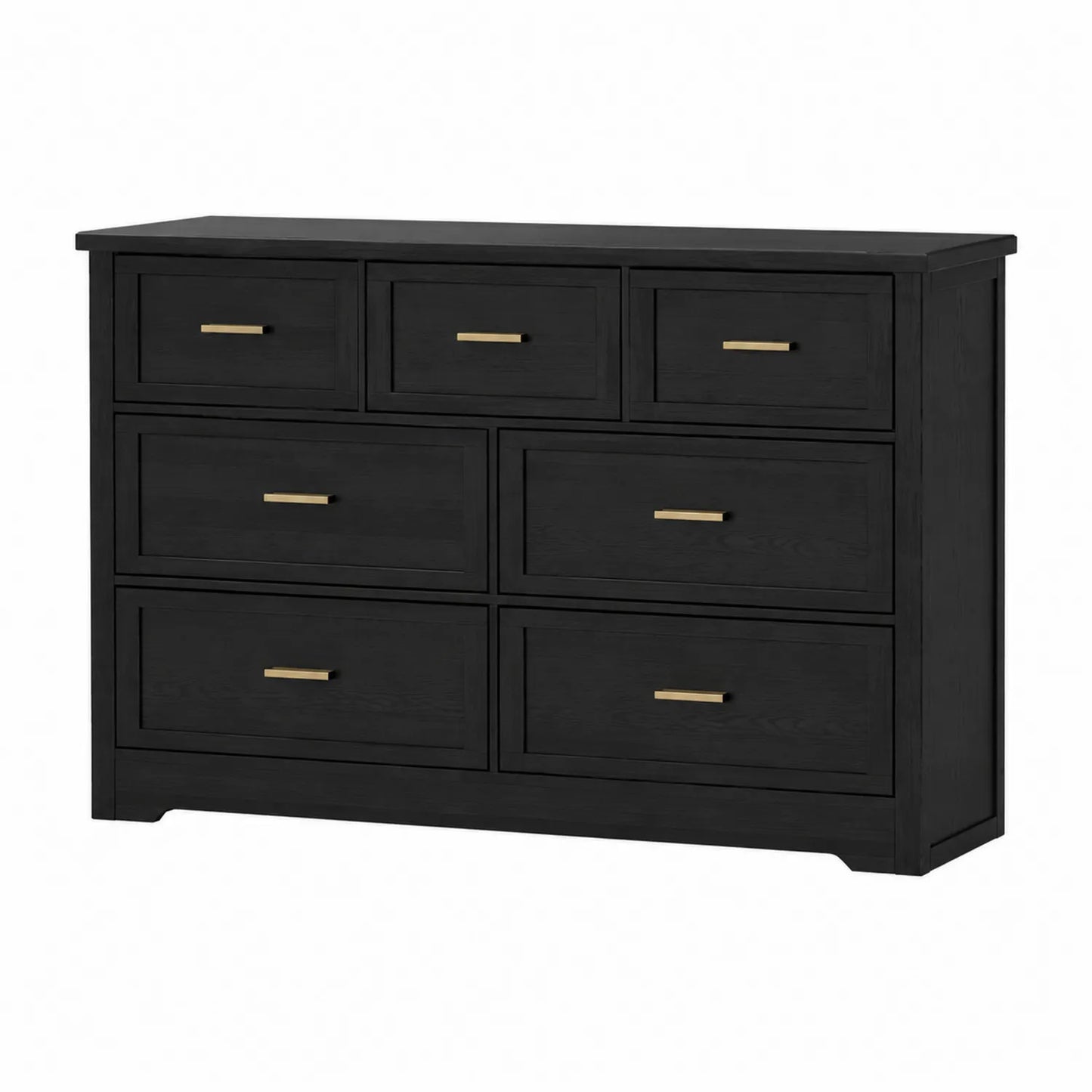 Cassettiera in legno nero con maniglie dorate e 7 cassetti