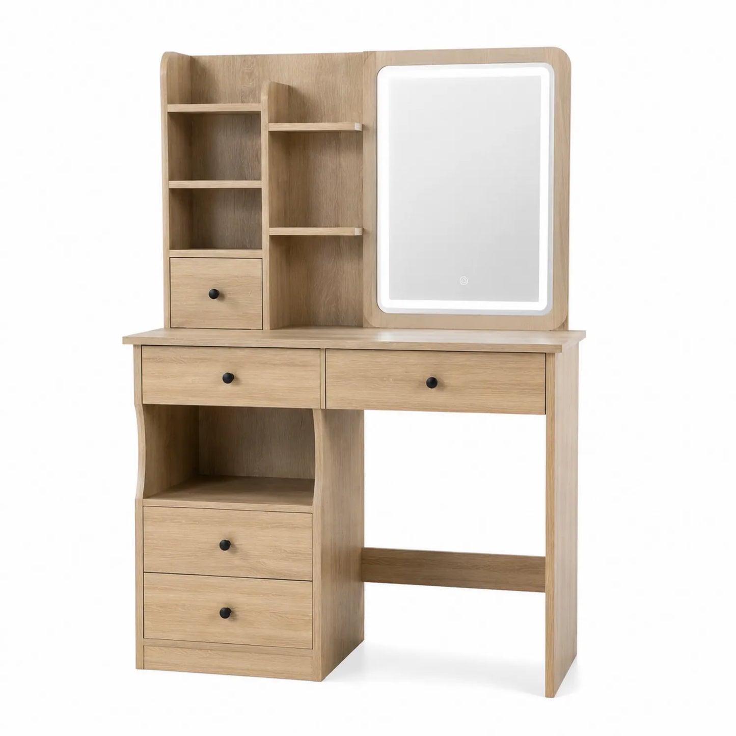 Toletta in legno MDF con specchio illuminato a LED e cassetti