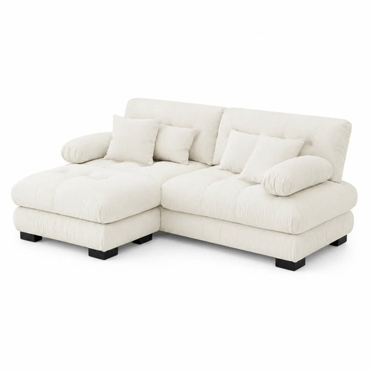 Divano angolare in tessuto crema con chaise longue 230x150 cm